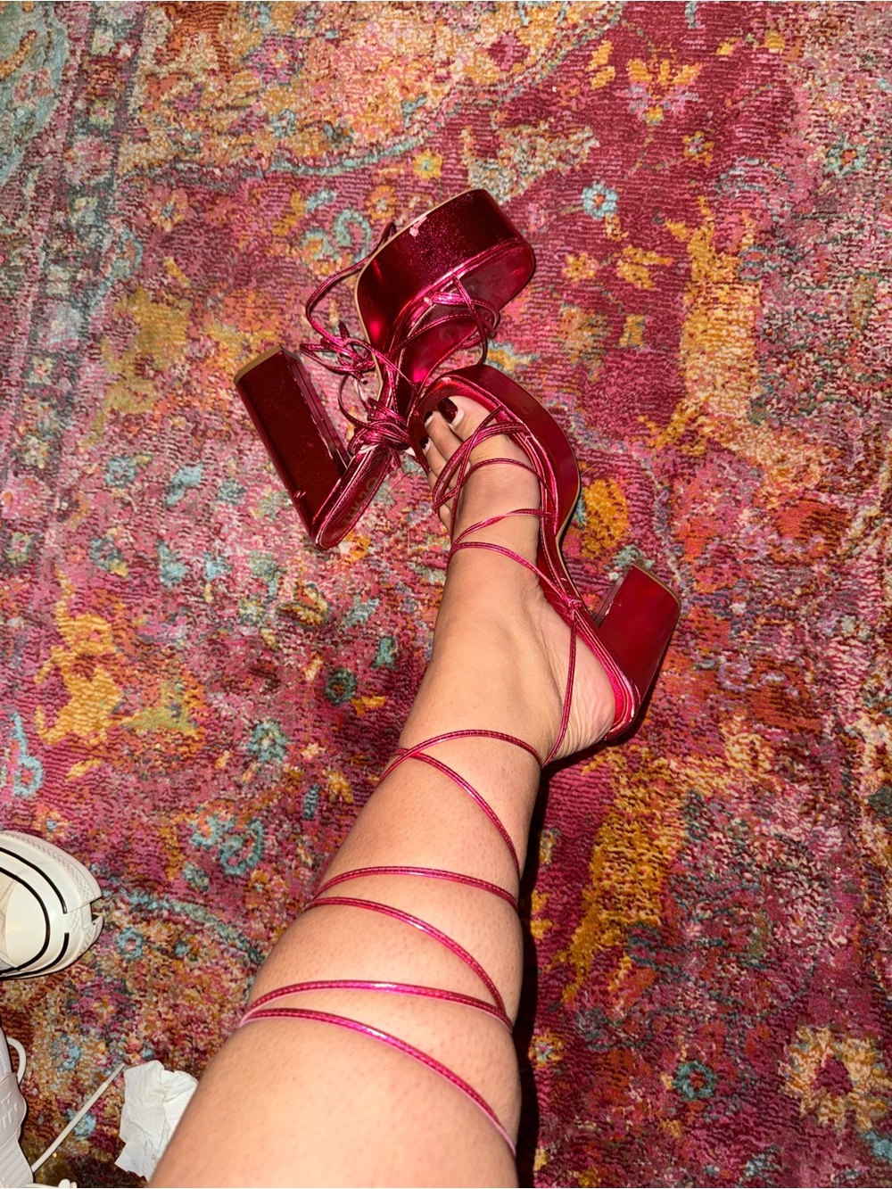 Strappy Metallic Pink Platform Heels